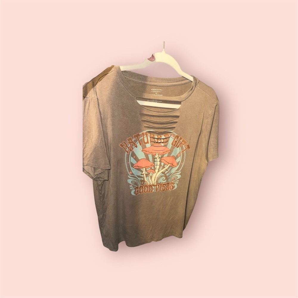 Zara Brown Graphic Cut-Out Tee